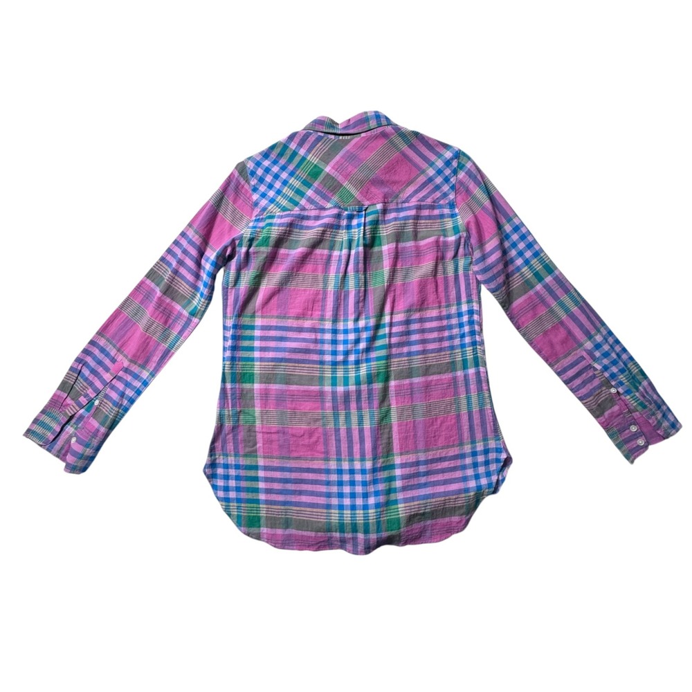 J.Crew Button Down Shirt Womens 2 Pink Madras Plaid Preppy Coastal Classic - Picture 3 of 9